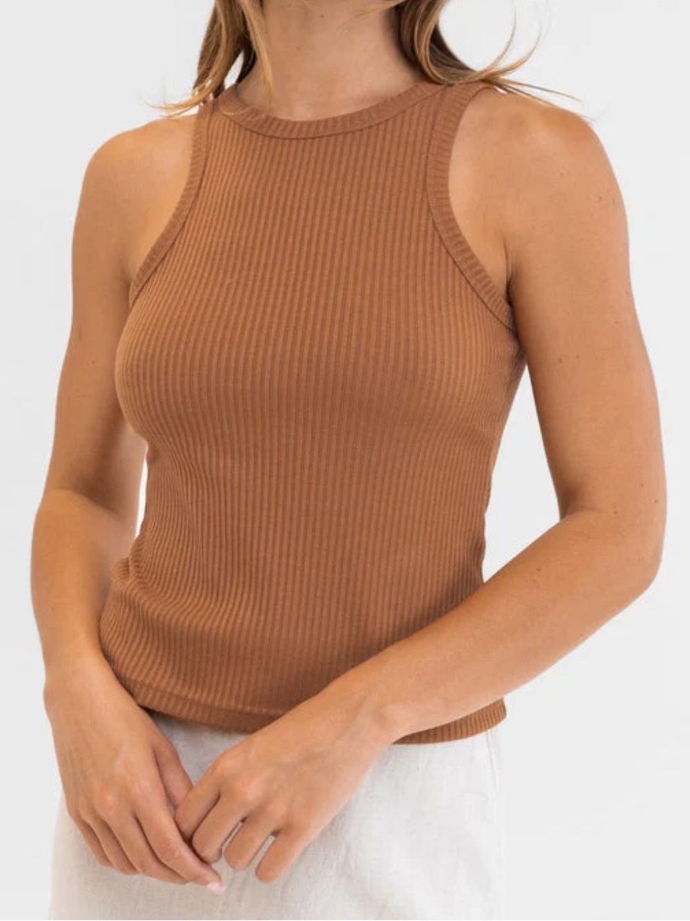 Rhythm Classics Women’s Ribbed Tank Top in Caramel Brown Small